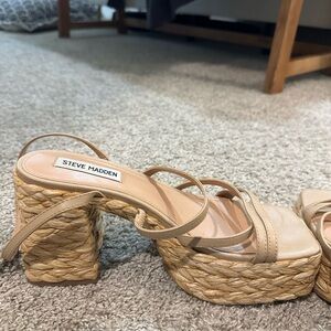 Steve Madden - nude wicker chunky heels